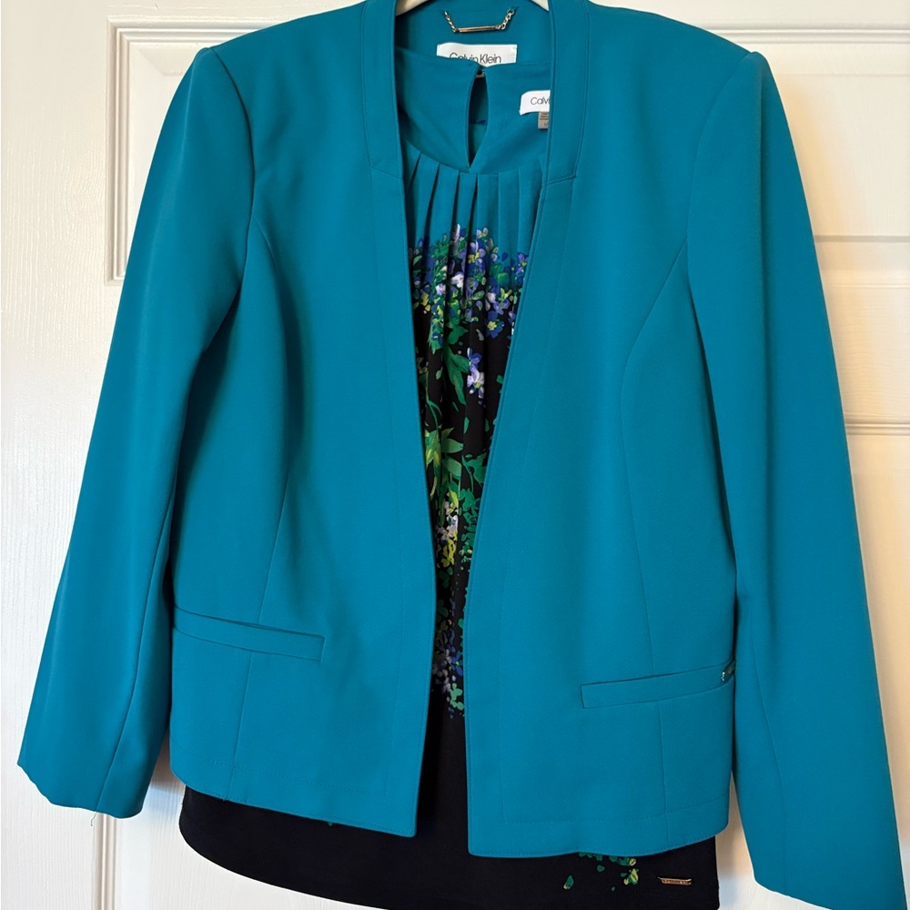 Calvin Klein Teal Open-Front Blazer Jacket